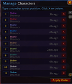 Manage Characters Interface
