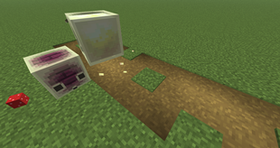 A Sulfur Cube wants to absorb a Red Mushroom Block and A Sulfur Cube That has absorb a Crismon Planks