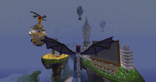 Flying on dragon to flying town