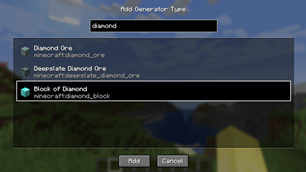 Searching in add generator menu