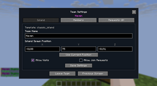 Team Settings - Island