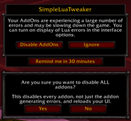 "Large-error" mgt. and "Disable addons"-protection