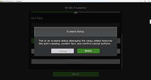 Dialog and example screen