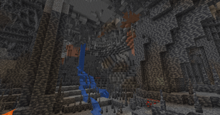 Cave with stone and deepslate stalagmites and stalactites