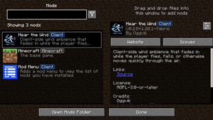 Mod Menu screen on 1.20.1 Fabric