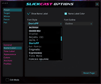 Player [Name Label] Font List