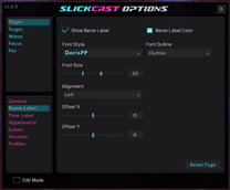 Player [Name Label] options