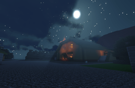 The lab in New Bark Town under the moonlight