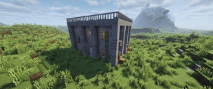 Cobble-themed factory, flat roof