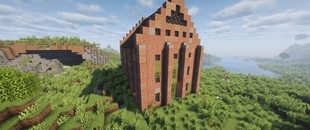 Brick-themed factory, pitched roof