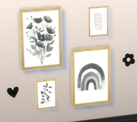 Paintings, rainbow, flowers, branches, and unintelligible writing ...