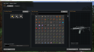 Recipe editor for weapons