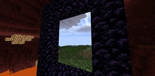 Voxy terrain seen through a portal