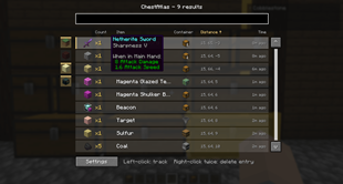The search screen open with a full list of items