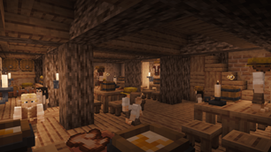 Inside a cozy Hobbit Tavern (Custom Structure added by the Modpack)