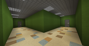 The Afterparty green hallway