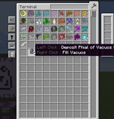 When holding an Essentia container, the tooltips for the left and right mouse buttons.