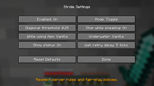 Stride settings