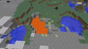 Some sulfur ore next to a pool of lava.