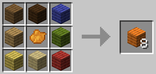 Example crafting recipe of dyed orange planks