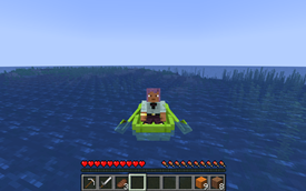 A player sitting in a lime planks boat