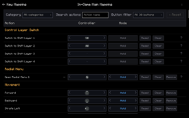In-Game Main Mapping — buttons, modes, and layers