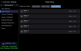 Radial Menus — dual sticks and Shift layers