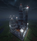 Launchpad level 5 - three-stage rocket, crane tower, mission control and the fuel farm