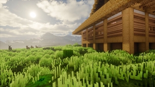 Peasant's Field with Deer, Fuji-esque Mountains Beyond