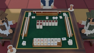 The table from above - 2x2 blocks, four seats, four istaka racks