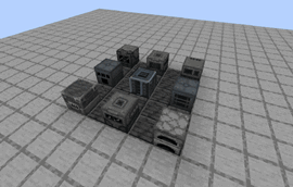 Eight machines, one block. The floor is gone; the machines are not.