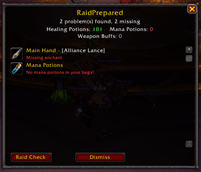 Warning for missing enchant and mana potions