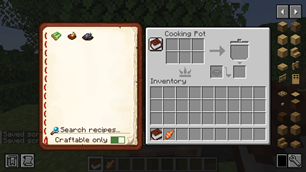 Book's docked page in farmer's cooking pot with craftable only toggle