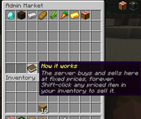 The Admin Market: a server-run shop with fixed prices, open forever