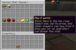 Your Market Stall: stock the top rows, click a slot to set its price