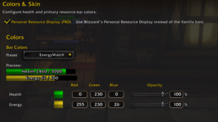 Colors and Skin menu