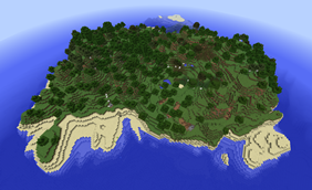 Forested island with formations