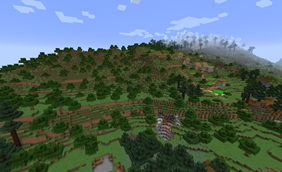 Hillside village with cliffs and mountain
