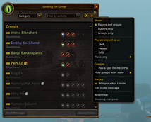 The filter menu in the Looking For Group window