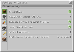 Mod Menu settings of the Chest Index mod