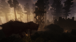 Rex in front of watch tower