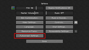 Example of the new fullscreen settings button's dynamic positioning inside of a large modpack