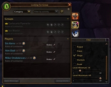 WoW Forever Filter Class/Level
