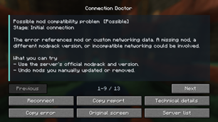 Connection Doctor: example network error