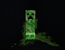 Green blood marks on a creeper and nearby surfaces