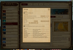 Settings: minimap icon, key binding, window size, open-on tab, commands