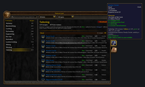 Profession recipes, materials and sources