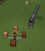 When the cannon is tilted upwards and to the right, a redstone signal is output from the top and left sides