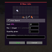 Renaissance — Adding a relic to the shop