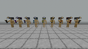 Item Stands holding Dyed Flashlights and Miner's Helmets